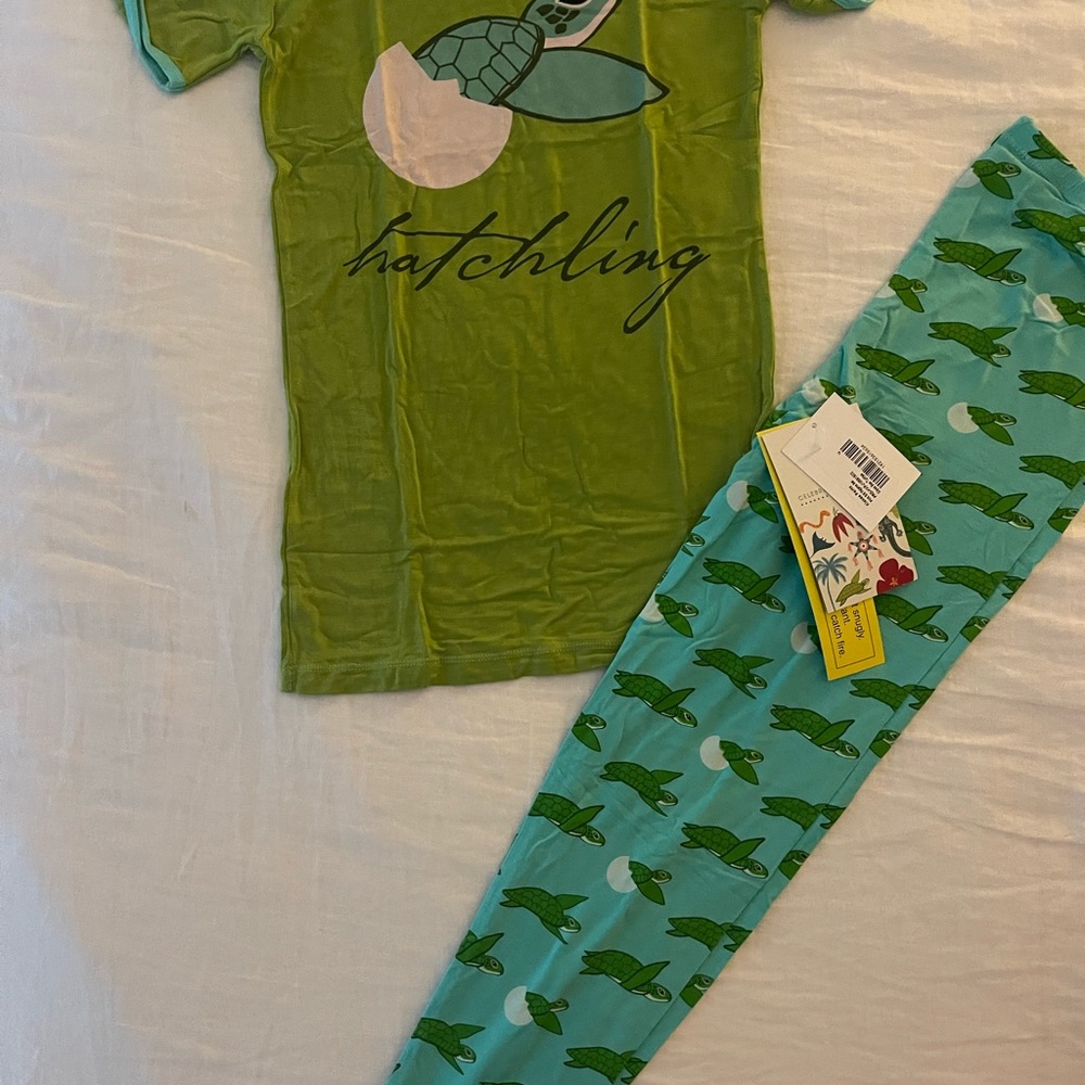 Kickee Pants short sleeve pajama set, glass sea turtles size 14